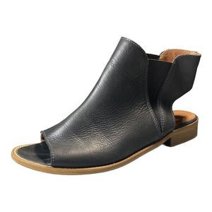 Musse & Cloud Black Leather Peep Toe Sandals